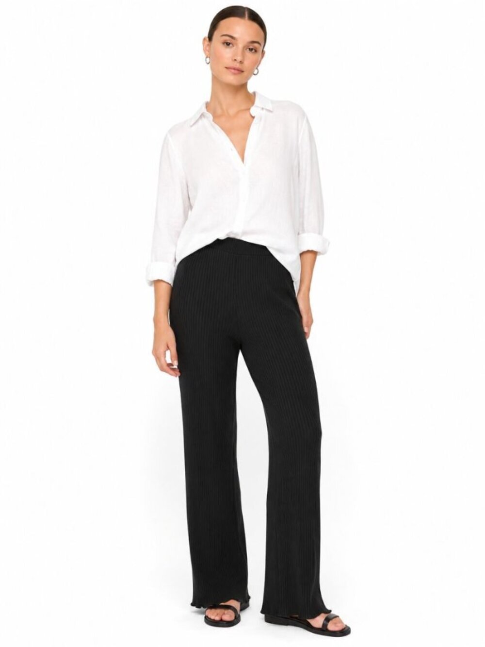 Eileen Fisher System Textured Stretch Rib Pants Black Tencel Pull-On USA Size S